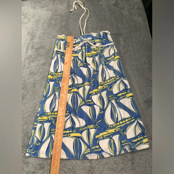Lilly Pulitzer rare y2k Blue Sailboat Halter coverup swim terrycloth L(8-10) - Image 4