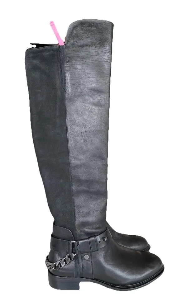 NWT Dolce Vita Black Real Leather Tall Riding Over Knee Boots Chain Zip US7.5 - Image 3