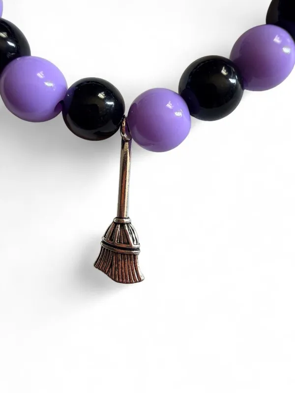 Handmade Witchy Halloween Charm Bracelet Purple & Black - Image 2