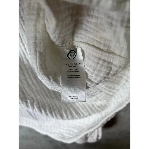 Rag &‎ Bone White Gauze Cotton Henley Blouse Women's XS Classic Minimalist Chic - Image 6