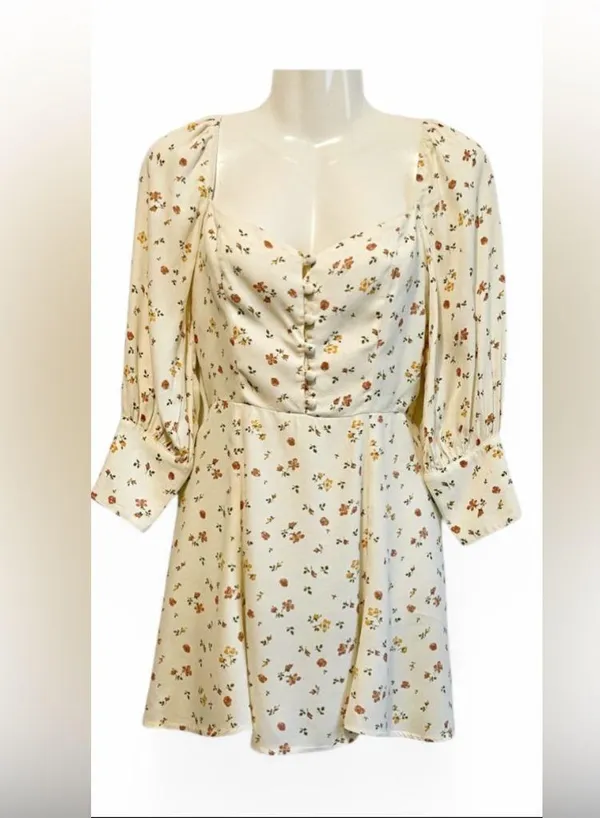 Reformation Cream Floral Long Sleeve Dress - Image 5