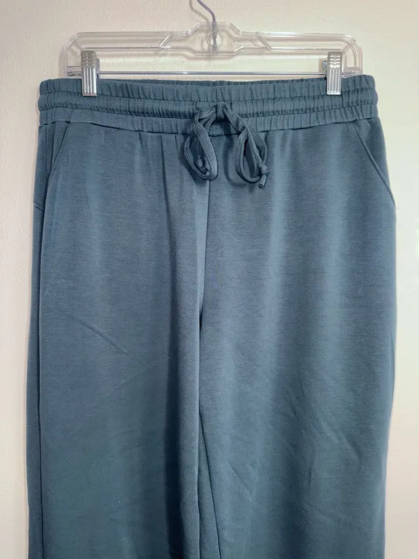 Maurices Scuba Knit Wide Leg Sweatpants Dark Blue Green High Rise - Image 4
