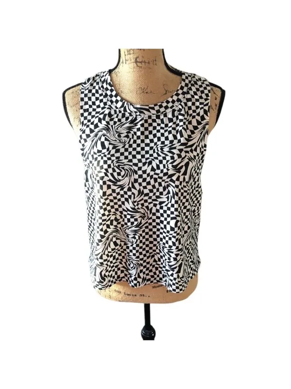 SO “The Favorite Tank” Top Size L Black White Checkered Sleeveless - Image 2