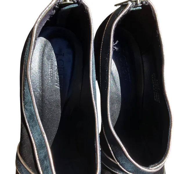 J. Crew Collection Black Teal Suede Peep Toe Platform‎ Heels Made in Italy 8.5 - Image 5