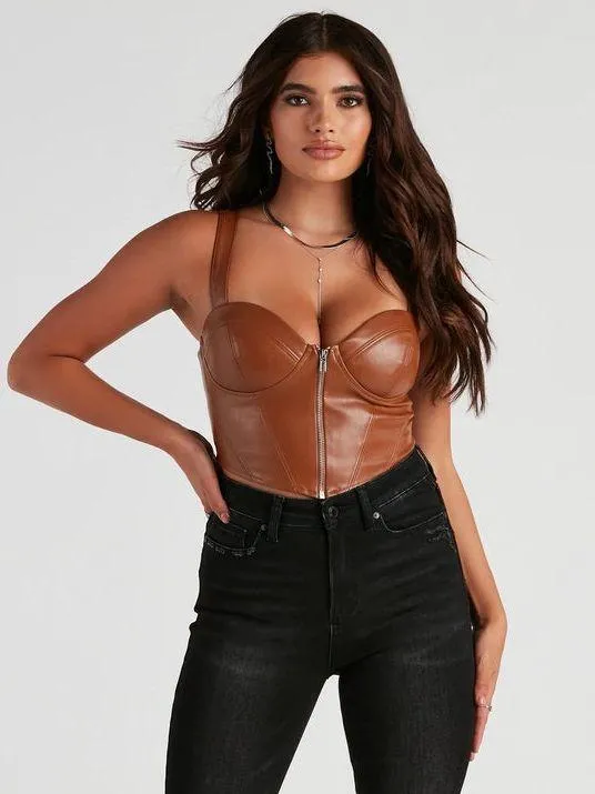 Windsor Sleek Faux Leather Corset Top - Image 2