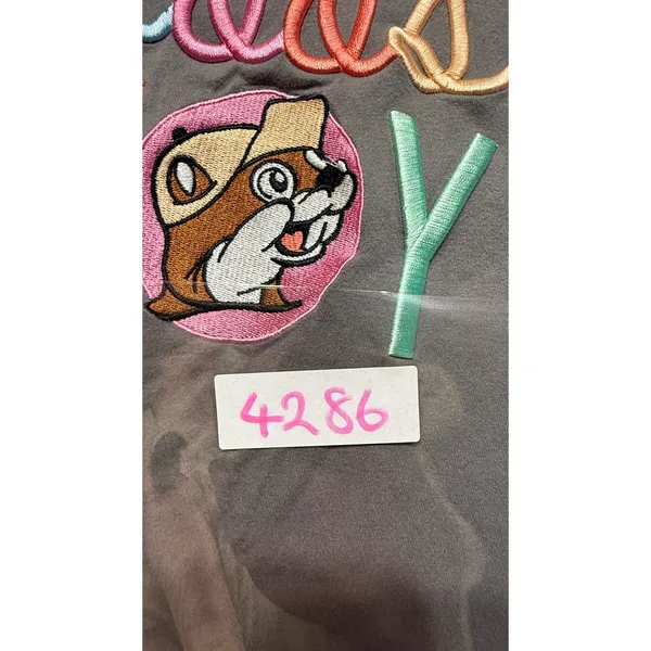 Buc-ee's Choose Joy Embroidered V-Neck Ringer T-Shirt Gray Teal Women Large - Image 5