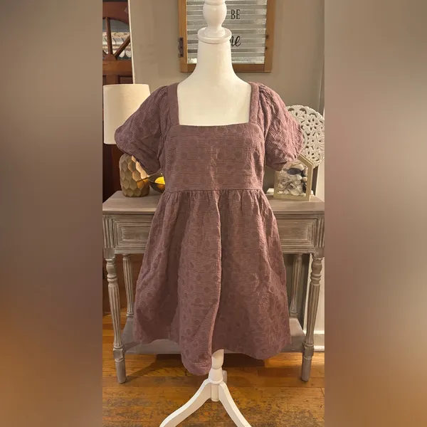 Madewell Floral Quilted Puff Sleeve Mini Dress Fig Size M - Image 2