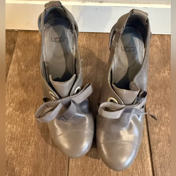 UGG Celestina‎ Grey Leather Platform Women Mule Heels Size 7 - Image 3