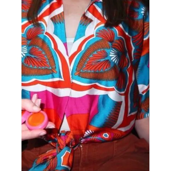 Peach Womens XL Multicolor Geometric Medallion Print Front Tie Crop‎ Top - Image 2