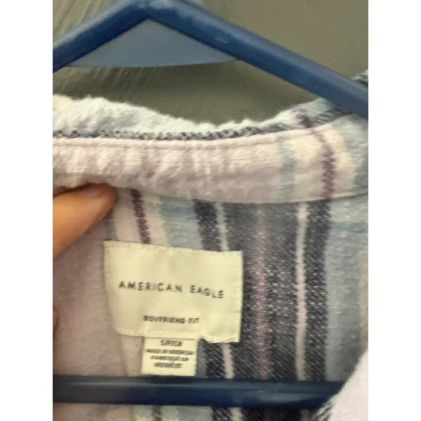 American‎ Eagle Womens Plaid Flannel Shirt Purple Blue Boyfriend Fit 100% Cotton - Image 3