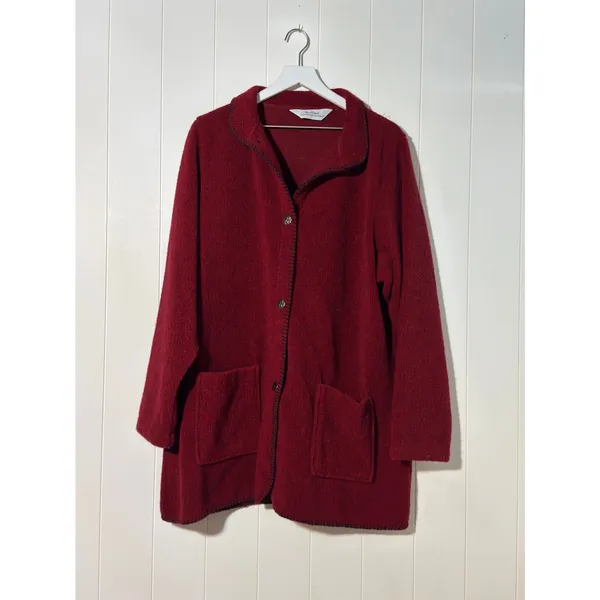 Vermont Country Store · Large/XL (Est) · Button Front Fleece Jacket · Red - Image 2