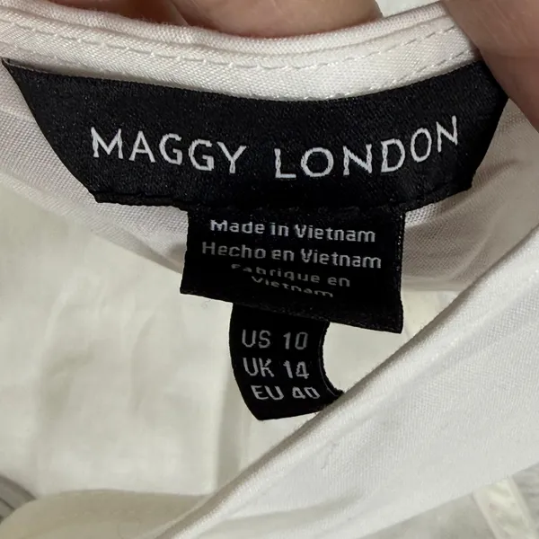 Maggy London Ivory White Cotton Halter‎ Midi Dress G5678M Size 10 NWT - Image 2
