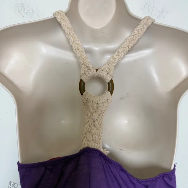 NEW y2k Bongo Women Milkmaid Maxi Dress Purple‎ Braided Macrame Racerback Floral - Image 12