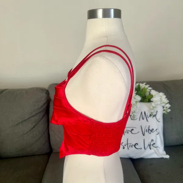Red Satin Asymmetrical Cami Top Size XS - Image 5