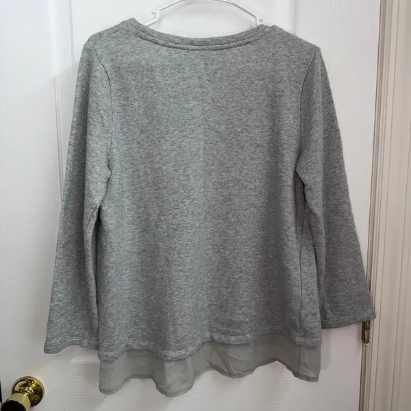 Style & Co gray yellow layered flowy‎ cotton casual relaxed crewneck shirt large - Image 6