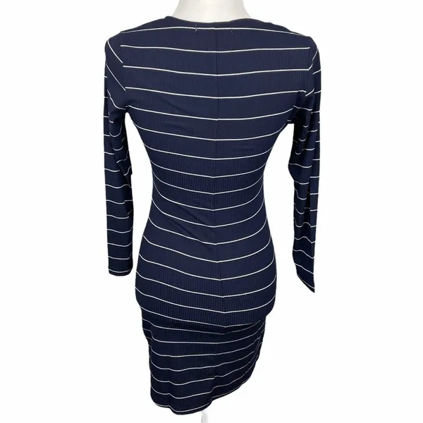 Revolve Capulet Mini Dress‎ Bodycon Navy White Stripe Rib Knit U Neck Size M NEW - Image 5