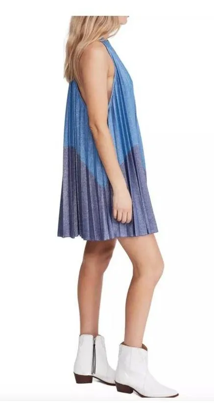 Free People Pleated Love Mini Dress blue purple sp - Image 4