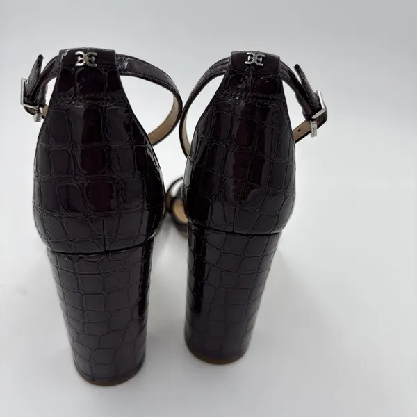Sam Edelman Womens Yaro Sandal 10.5 Eggplant Leather Chunky Heel Ankle Strap - Image 7