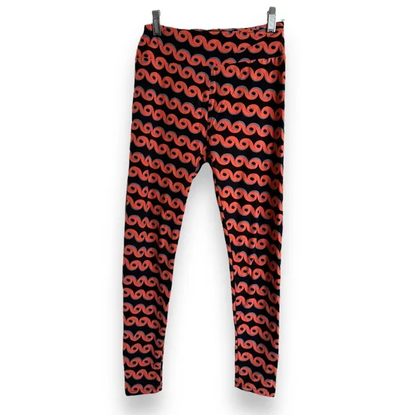 LuLaRoe Womens Leggings One‎ Size Black Blue Coral Salmon Swirl Print OS - Image 3