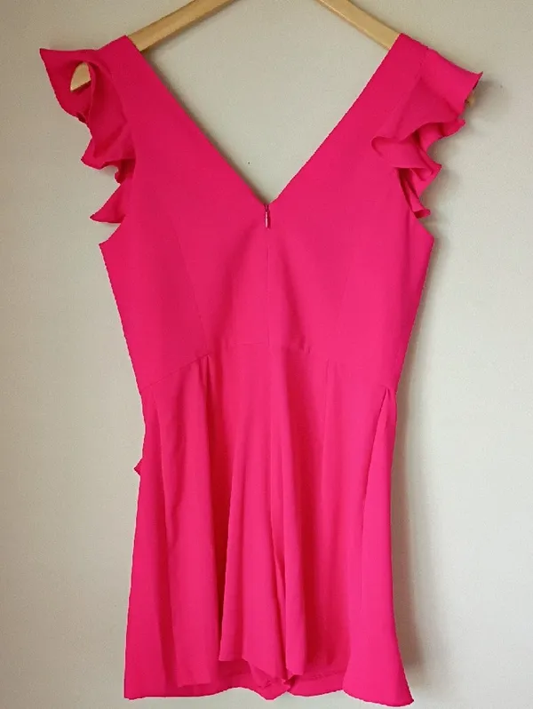 Amanda Uprichard Hot Pink Ruffle Romper Shorts Size Small - Image 5