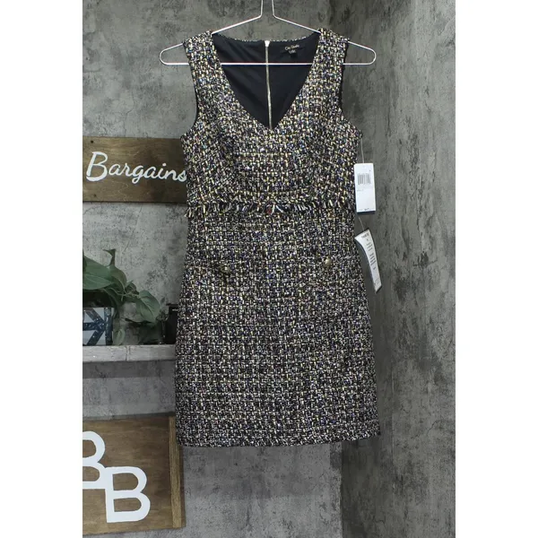 NWT City Studio Boucle Pocket Tweed Sheath Mini Dress Black / Gold Multi 0 - Image 4