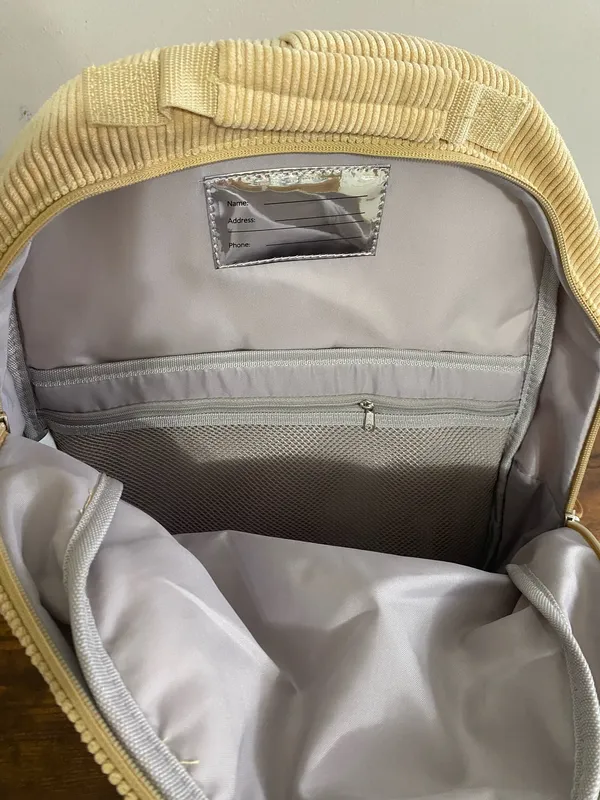 Corduroy Backpack in Beige Tan - Image 3