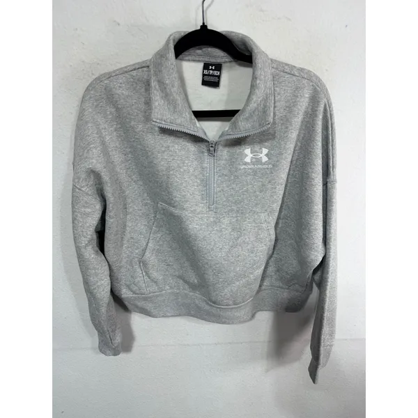 Under Armour UA Cropped Icon Fleece OS HZ Women XS Gray 1386460 1/4 Zip Gym New - Image 2