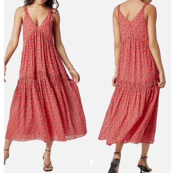 Anthropologie JOIE Sleeveless Summer Gathered Loose Fit Red Maxi Dress - Image 2