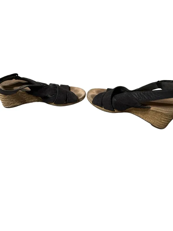 Clarks Lafley Krissy Black Leather Espadrille Wedge Sandals Womens Size 7.5 M - Image 5