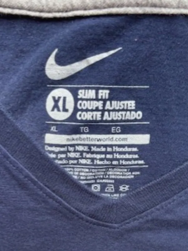 Nike Atlanta Braves MLB V-Neck Tee XL Slim Fit Navy Baseball Graphic Swoosh - Image 5