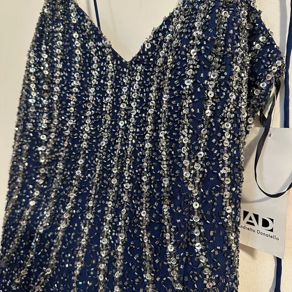 NWT Andretta Donatello SILK vintage beaded embellished navy gown whimisoth - Image 3