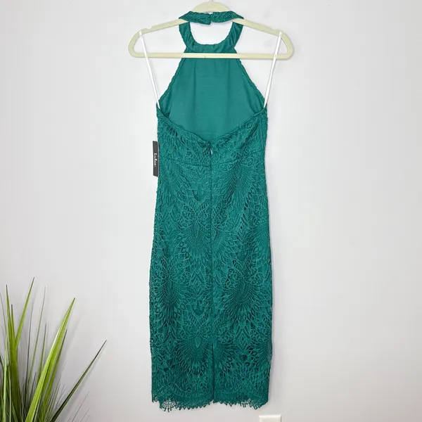 NEW‎ NWT Lulus Halter Neck Backless Bodycon Midi Crochet Lace Dress Size Small - Image 9
