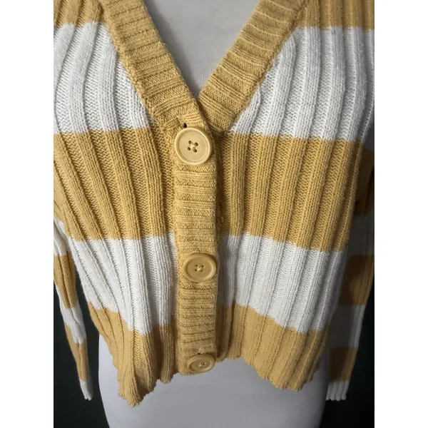 American Eagle Yellow Striped Cardigan Sweater Womens XS Crop Y2K Vibes Preppy - Image 3