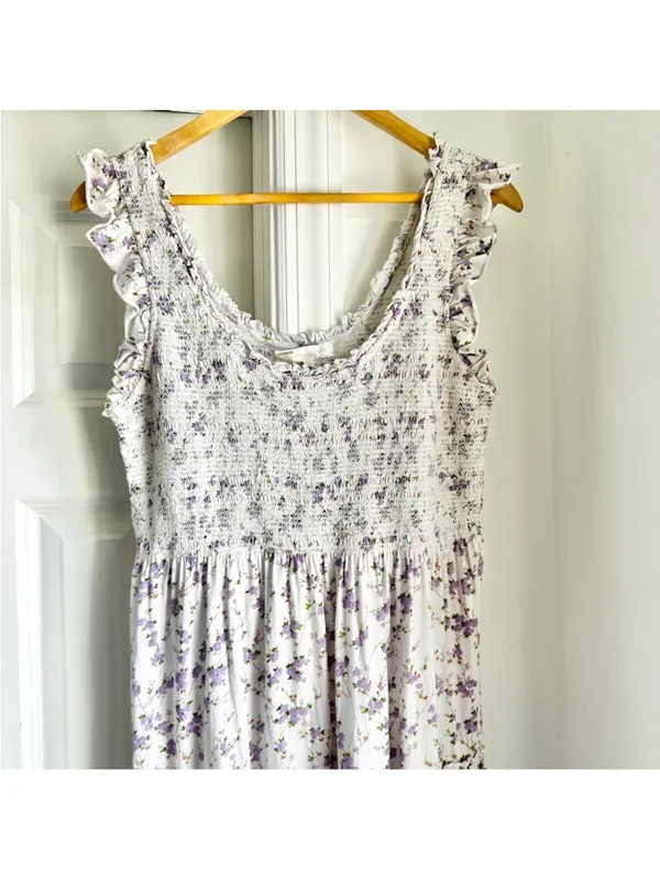 LoveShackFancy Chessie Smocked Floral Ruffle Sleeve Midi Dress - Image 8