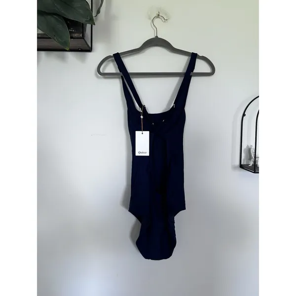 NWT Quince Deep Navy Italian Cross-Back One-Piece Swimsuit Size Large - Image 4