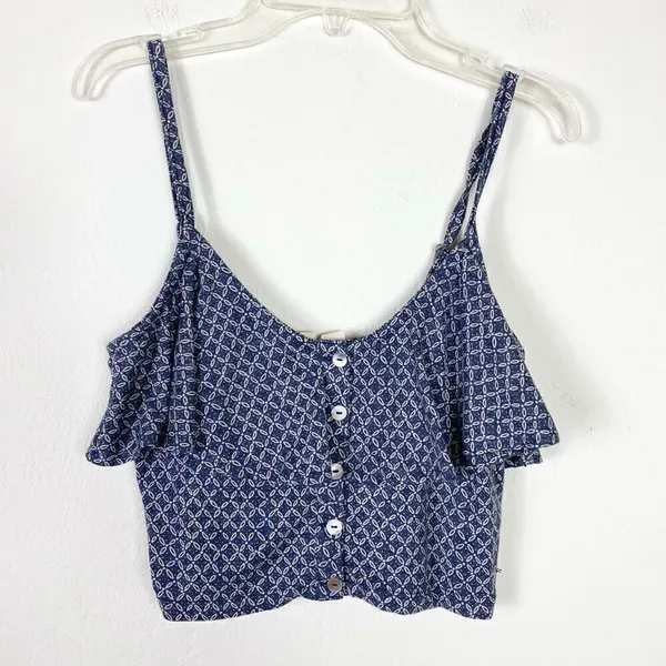Roxy Navy Blue & White Pattern Popover Button Front Layered Tank Top Blouse XS - Image 2