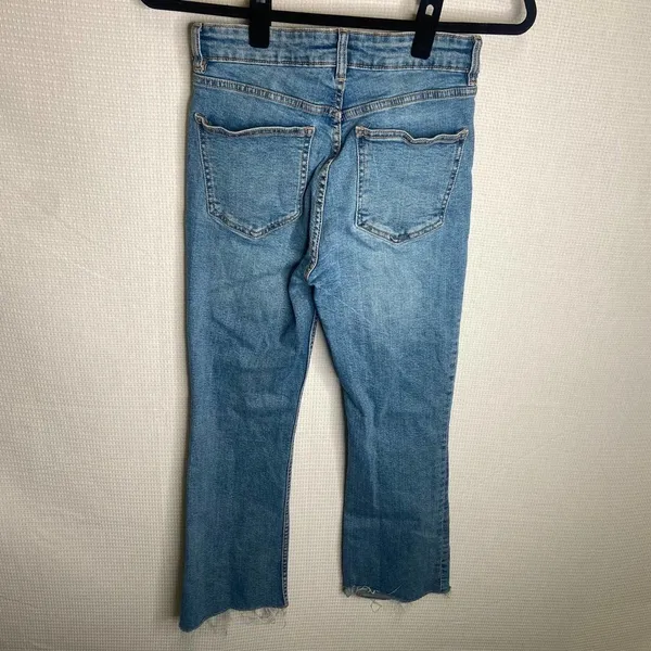 Zara | Blue Flare Jeans Raw Hem Boot Cut‎ 6 - Image 4