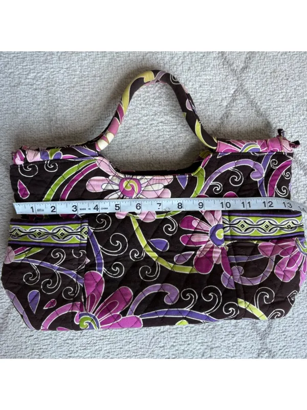 Vera Bradley Quilted Shoulder Bag Floral Brown Pink Purple Green Cotton Purse - Image 2