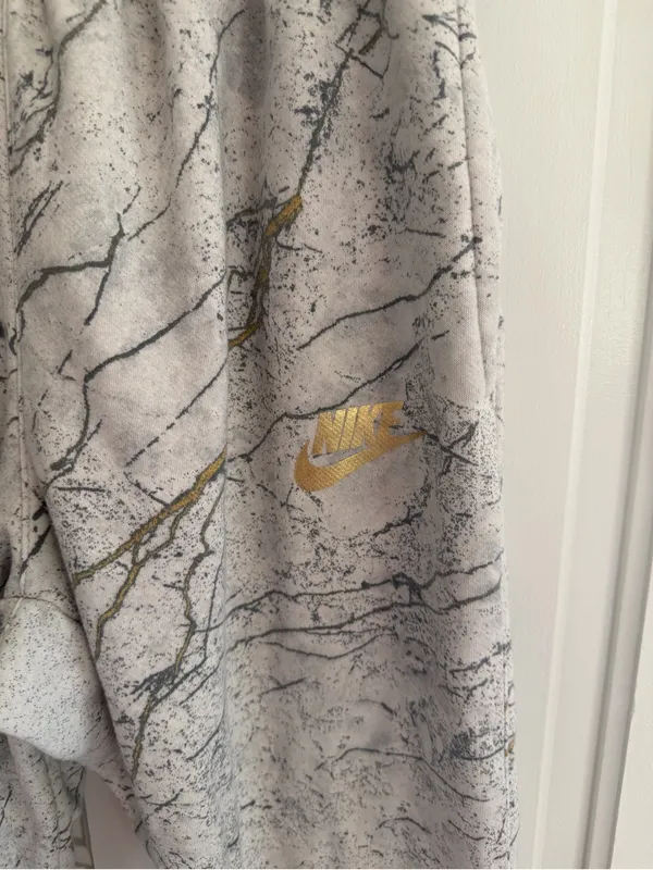 Nike‎ Sportswear Marble Print Fleece Joggers Gray Gold Logo Women’s Medium - Image 2