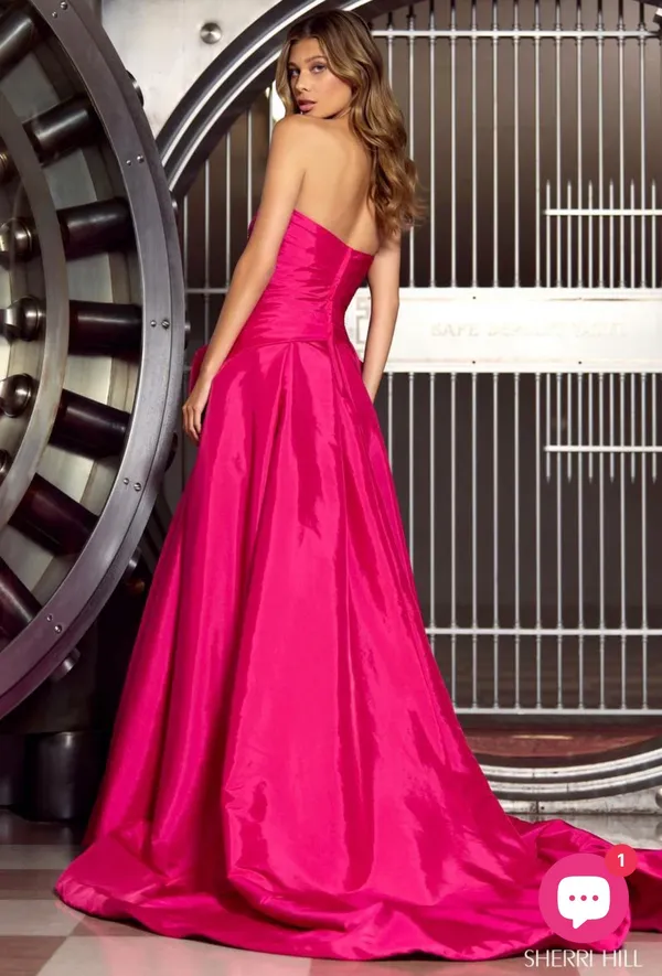Sherri Hill Pink Strapless Satin Bow Long Gown Zip With Petticoat Women’s 2 - Image 2