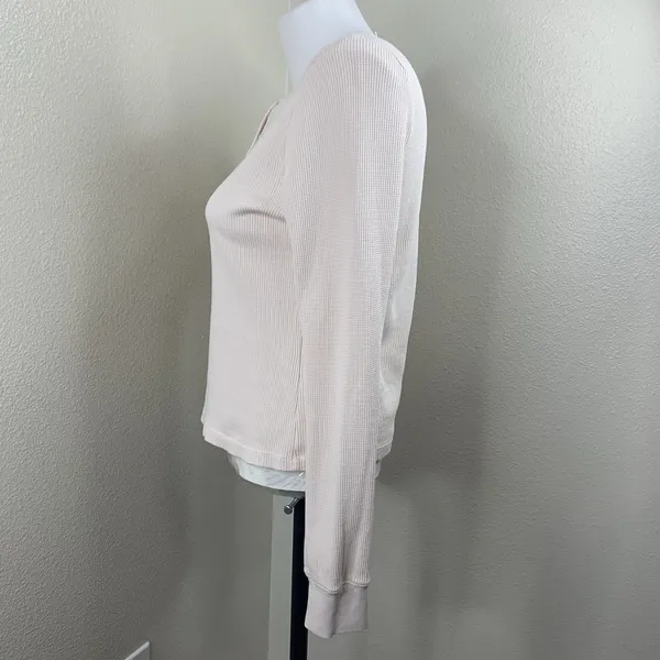 Loveshackfancy Thelia Waffle Knit Henley Top Cream Nude Color Sz XS - Image 5