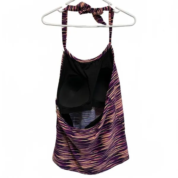 Sea & Sand Beachwear Pink Purple Striped Halter Tankini Set Plus Size 20W - Image 4