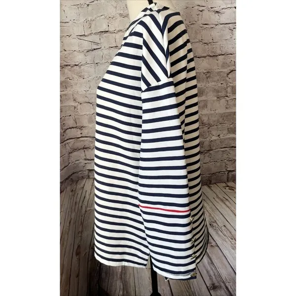 Zara Long Sleeve Blue Stripe Nautical Shirt‎ Gold Buttons Relaxed Size S - Image 3