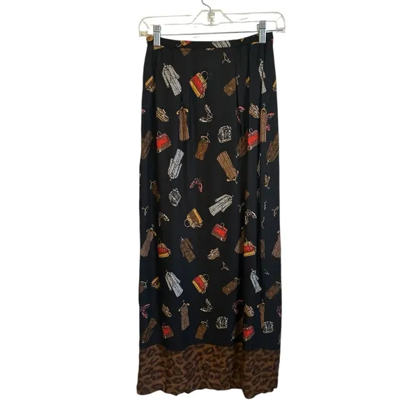 Vintage 90s Black Funky Wacky Weird Fashion MIDI Skirt Animal Print size 4 - Image 2