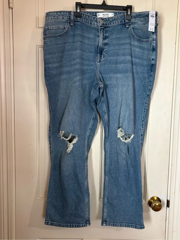 Hollister Jeans Women Hi-Rise Straight Distressed Denim 18 Short New - Image 10