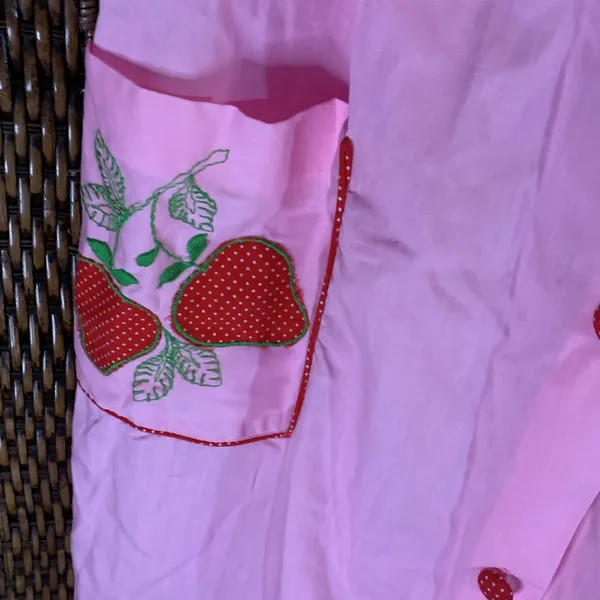 Vintage Embroidered Strawberries Housedress Size 12 - Image 2