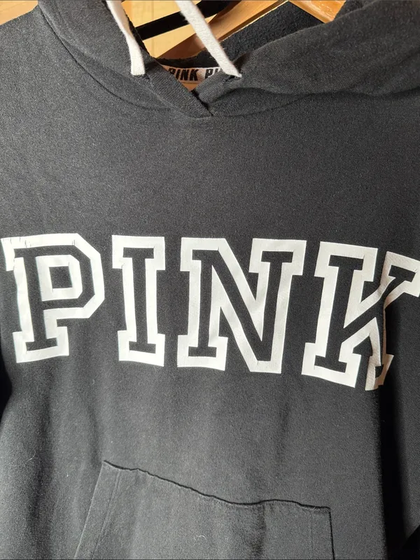 PINK Victoria’s Secret Black Logo Pullover Hoodie Sweatshirt Size Medium - Image 7