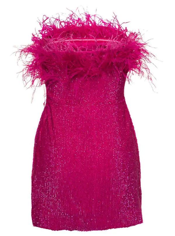 NWT Retroféte Torin Sequin Bandeau Ostrich-trim Mini Dress In Pink. Size Large - Image 10