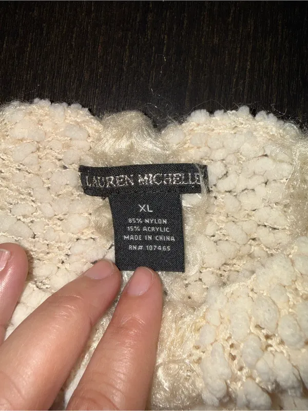 Lauren Michelle Cream Textured Puff-Sleeve Popcorn Knit Boucle Sweater Boho Chic - Image 6