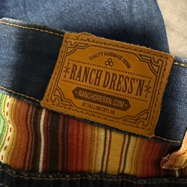 Ranch Dress’n Stylish Blue Boot Cut Jeans with Multicolor Western Pocket - Image 3